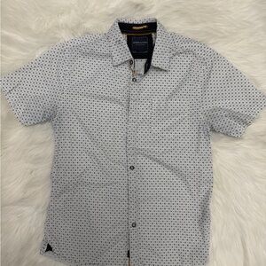 Men's White Patterned Short Sleeve Button Up Shirt